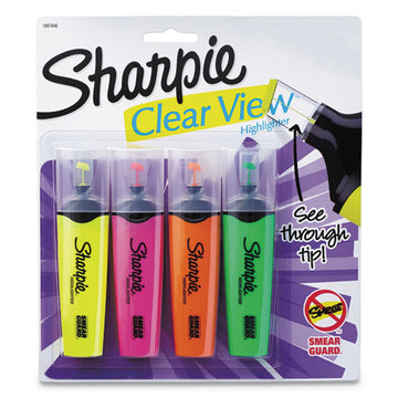 Sharpie® Clearview Tank-style Highlighter, Assorted Ink Colors, Chisel Tip, Assorted Barrel Colors, 4-set freeshipping - TVN Wholesale